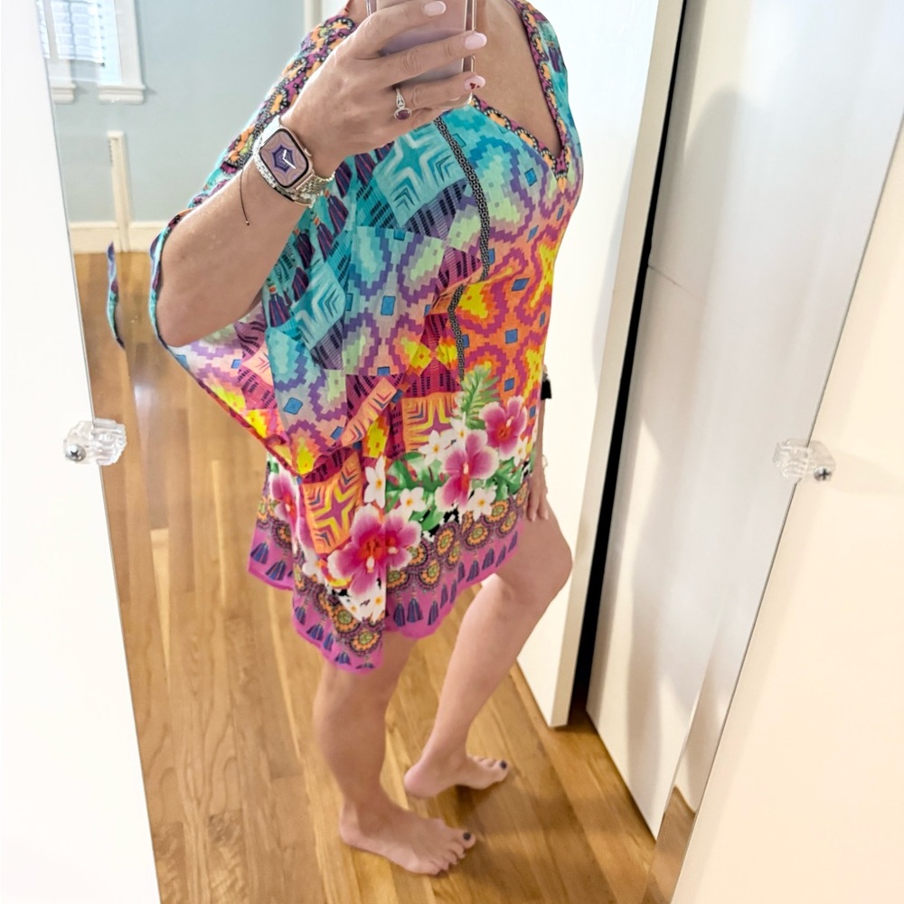 Nanette Lepore Vibrant Floral Boho Swim Cover-Up Tunic | Resort Caftan - Picture 5 of 12